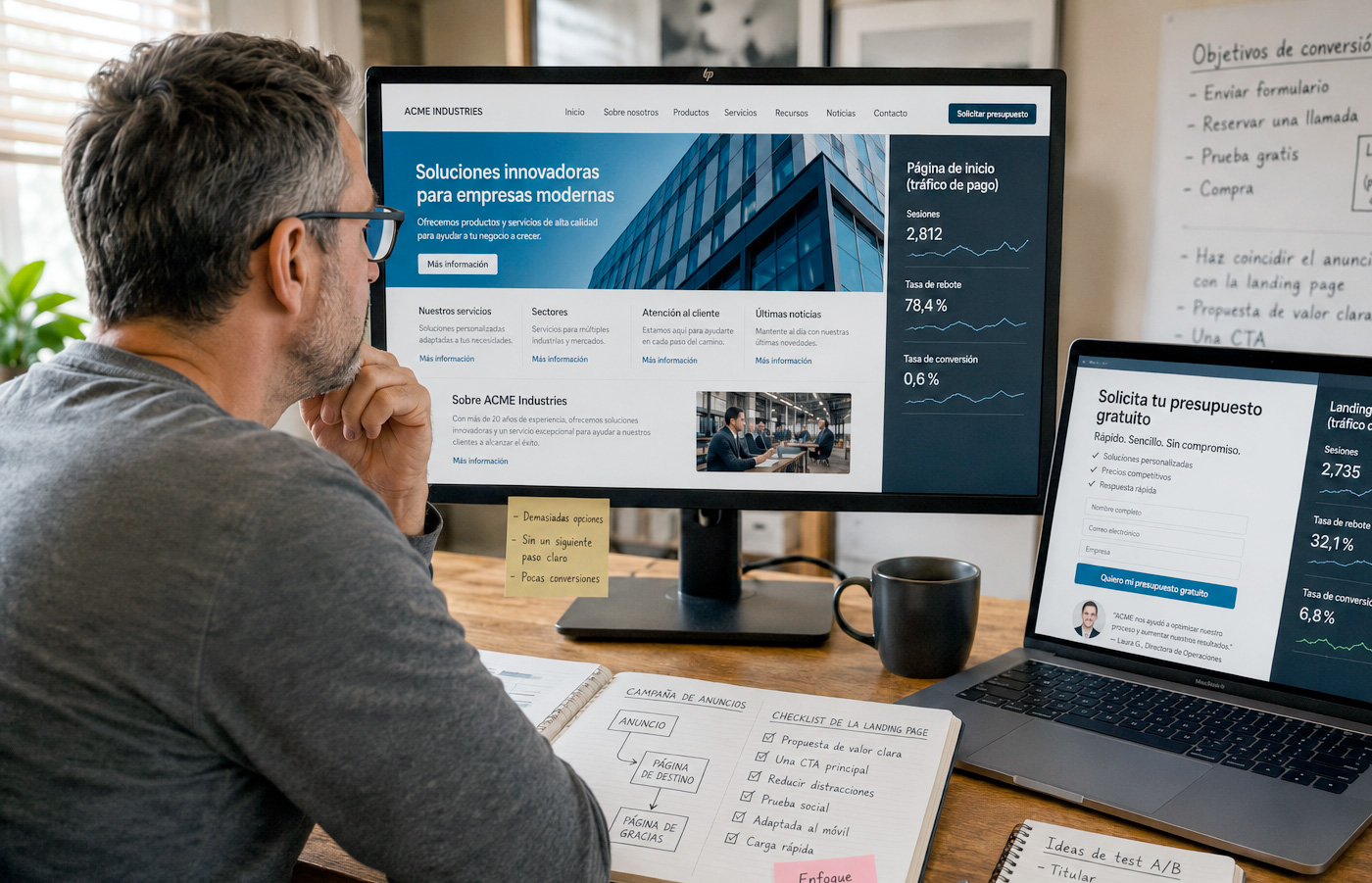 Landing pages para Google Ads y Meta Ads: por qué tu web genérica no te está rentabilizando la publicidad